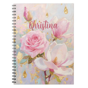 Romantische rosa Rose und Manoglias, Malstil  Notizblock