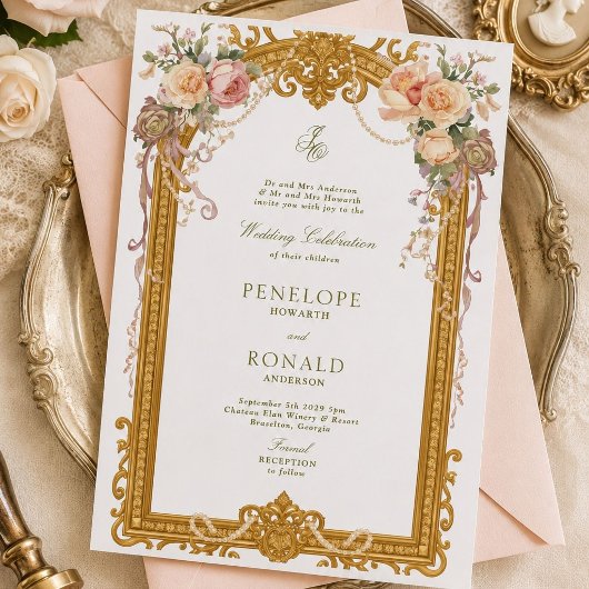 Romantische rosa Roségold-Hochzeit Einladung