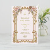 Romantische rosa Roségold-Hochzeit Einladung (Stehend Vorderseite)
