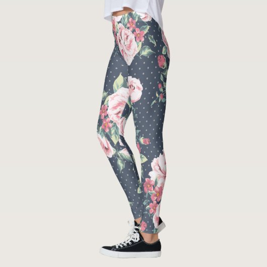 Romantische rosa Rosen-Blumenmuster Leggings (Links)