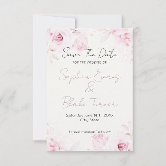 Romantische rosa Rosen Elegant und hübsch Save The Date (Vorderseite)