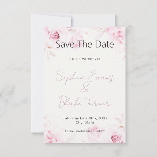 Romantische rosa Rosen Elegant und hübsch Save The Date (Vorderseite)
