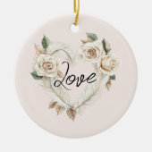 Romantische Rosa Rosen Federn Herz Liebe Keramik Ornament (Vorne)