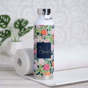 Romantische rosa Rosen florales Vintage-Blau-Desig Trinkflasche