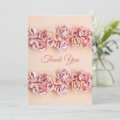 Romantische Rosa Rosen Hochzeitsfeier Dankeskarte (Stehend Vorderseite)