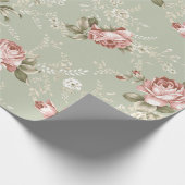 Romantische Rosa Rosen Rosen - Grüner Hintergrund Geschenkpapier (Ecke)