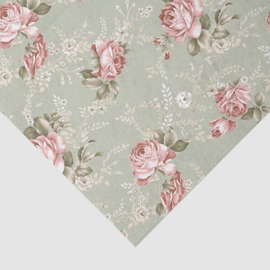 Romantische Rosa Rosen Rosen - Grüner Hintergrund Seidenpapier (Ausschnitt)