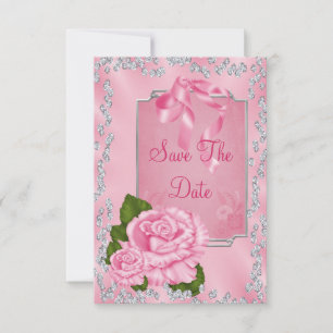 Romantische rosa Rosen & Schleifen 70. Save The Da Date