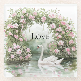 Romantische rosa Rosen Schwanensee Floral   Glasuntersetzer