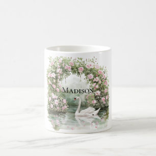 Romantische rosa Rosen Schwanensee Floral   Kaffeetasse