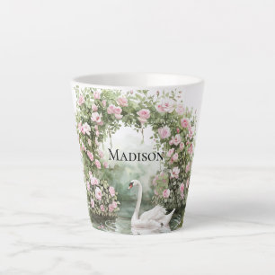 Romantische rosa Rosen Schwanensee Floral   Milchtasse