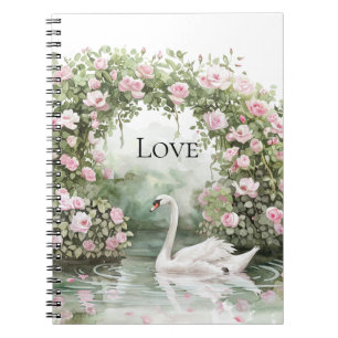 Romantische rosa Rosen Schwanensee Floral   Notizblock