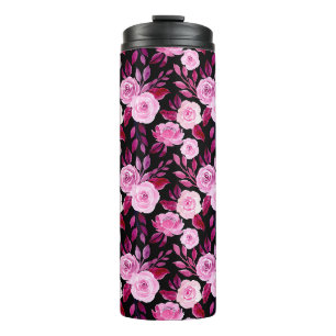 Romantische rosa Rosen schwarze Blumen Vintage Thermosbecher