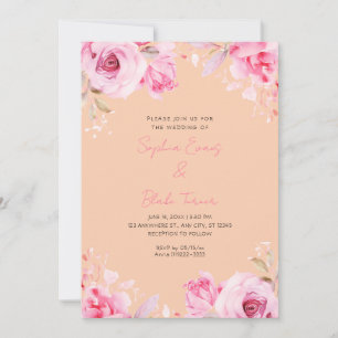 Romantische rosa Rosen Sommeraprikose Orange Hochz Einladung