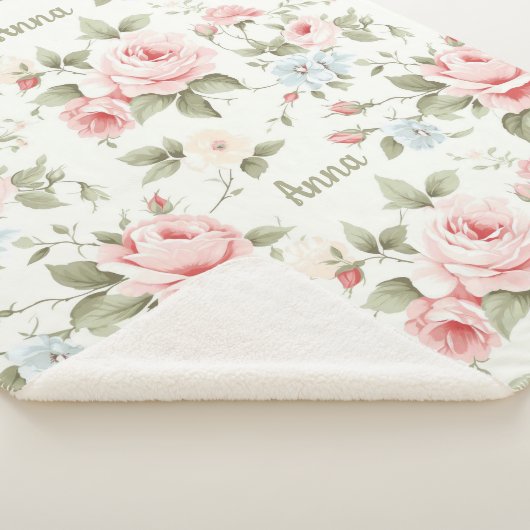 Romantische rosa Rosen Überall Muster mit Namen Sherpadecke (3/4)