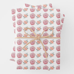 Romantische rosa Rosen und Pfirsichblüten Geschenkpapier Set
