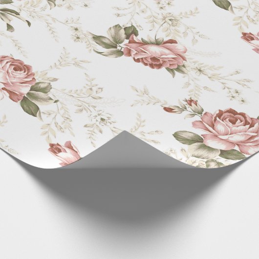 Romantische Rosa Rosen - Weißer Hintergrund Geschenkpapier (Ecke)