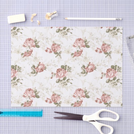 Romantische Rosa Rosen - Weißer Hintergrund Seidenpapier (Handwerk)
