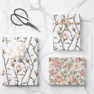 Romantische rosa Rosenblumen Geburtstag Geschenkpapier Set