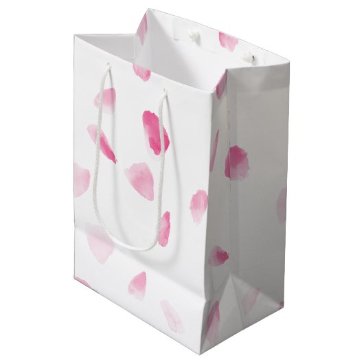 Romantische rosa Rosenblüten Blumen-Brautdusche Mittlere Geschenktüte (Vorderseite Schrägansicht)