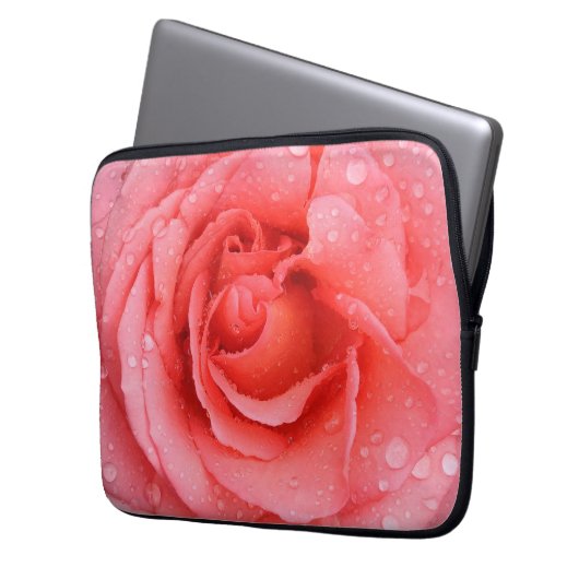 Romantische Rosa Rosentropfen Laptopschutzhülle (Vorderseite Links)