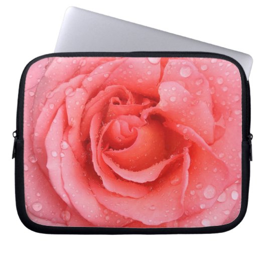 Romantische Rosa Rosentropfen Laptopschutzhülle (Vorderseite)