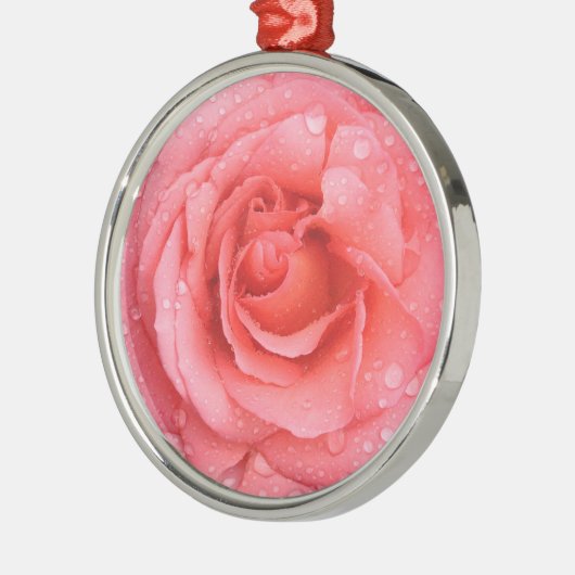 Romantische Rosa Rosentropfen Silbernes Ornament (Links)