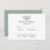 Romantische rosa Roses Wedding RSVP Response Green Einladung (Vorne/Hinten)