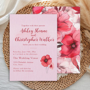 Romantische rosa rote Blumenhochzeit Einladung