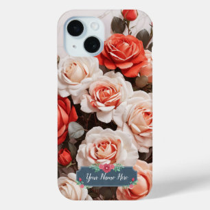 Romantische rosa rote Rosen Blumen auf weißem Marm Case-Mate iPhone Hülle