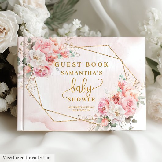 Romantische Rosa-Salbei-Pioniere Gold Babydusche Gästebuch