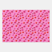 Romantische Rosa & Schwarze Herzen & Kisses Valent Geschenkpapier Set (Vorderseite)