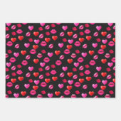Romantische Rosa & Schwarze Herzen & Kisses Valent Geschenkpapier Set (Vorderseite 3)