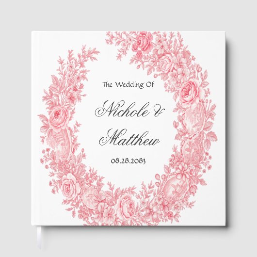 Romantische Rosa Toile Blume Hochzeit Gästebuch (Vorderseite)