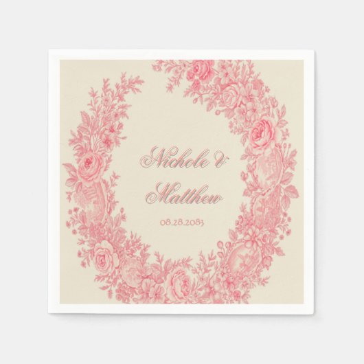 Romantische Rosa Toile Blume Hochzeit Serviette (Vorderseite)
