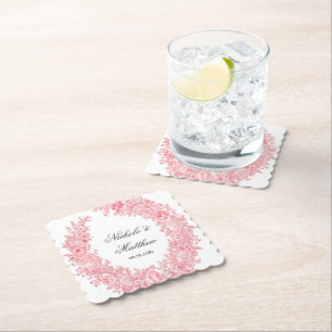 Romantische Rosa Toile Blume Hochzeit Untersetzer