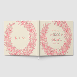 Romantische rosa Toile-Blumenhochzeit Gästebuch