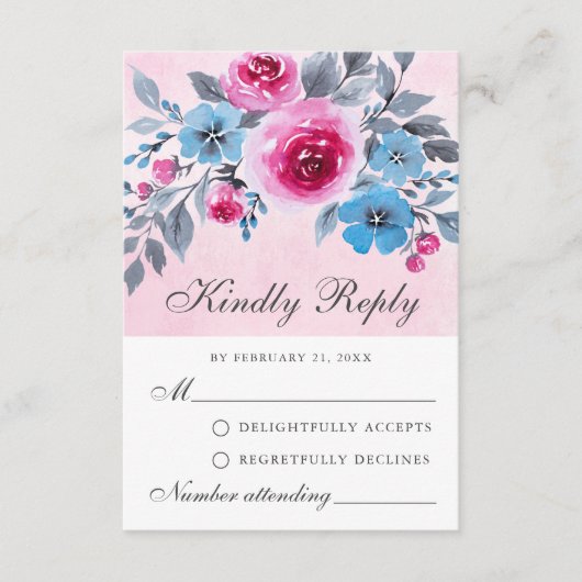 Romantische rosa und blaue RSVP-Karte Hinweiskarte (Vorderseite)