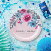 Romantische Rosa- und Blaufarbenblütenhochzeit Pappteller (Party)