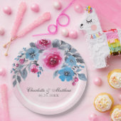 Romantische Rosa- und Blaufarbenblütenhochzeit Pappteller (Party)