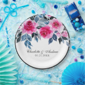 Romantische Rosa- und Blaufarbenblütenhochzeit Pappteller (Party)