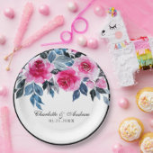 Romantische Rosa- und Blaufarbenblütenhochzeit Pappteller (Party)