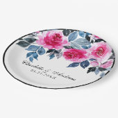 Romantische Rosa- und Blaufarbenblütenhochzeit Pappteller (Schrägansicht)