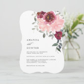 Romantische Rosa- und Burgunder-Hochzeit Einladung (Stehend Vorderseite)