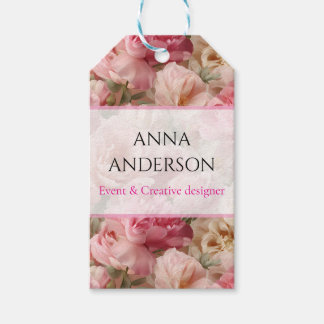 Romantische rosa und cremefarbene Rosen und Pfings Geschenkanhänger