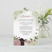 Romantische Rosa und Pflaume Blume Gründetails Begleitkarte (Stehend Vorderseite)