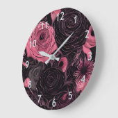 Romantische rosa und schwarz-gotische Rose Große Wanduhr (Winkel)