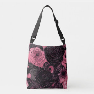 Romantische rosa und schwarz-gotische Rose Tragetaschen Mit Langen Trägern