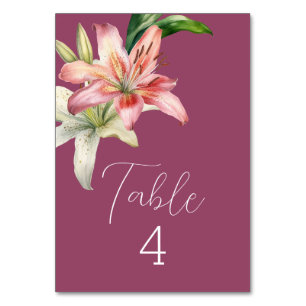 Romantische rosa und weiße Lilien auf Fuchsia Tischnummer
