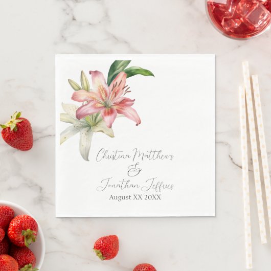 Romantische Rosa und Weiße Lilien Serviette (Beispiel)